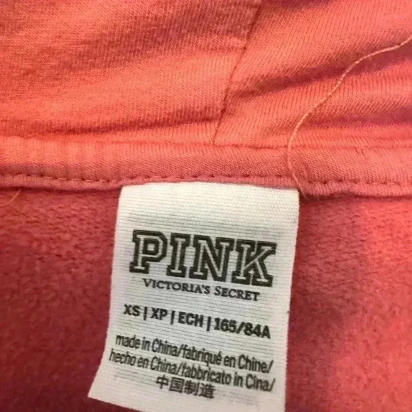 PINK Victoria's Secret Womens Hoodie Coral Pink Full Zip Long Sleeve, sz XS - Picture 5 of 5